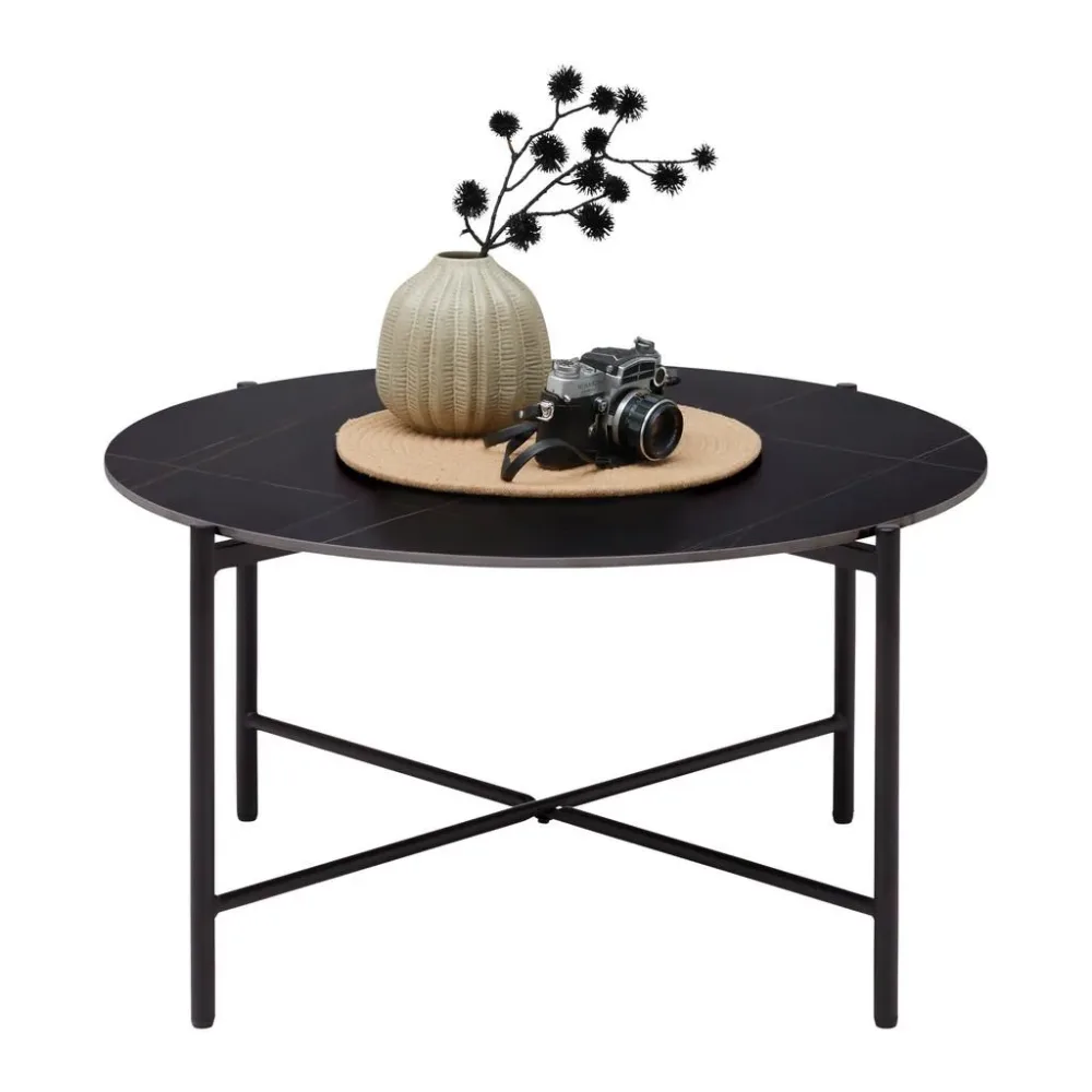 Couchtisch Monza Schwarz Metall, Keramik 80/80/43 cm 