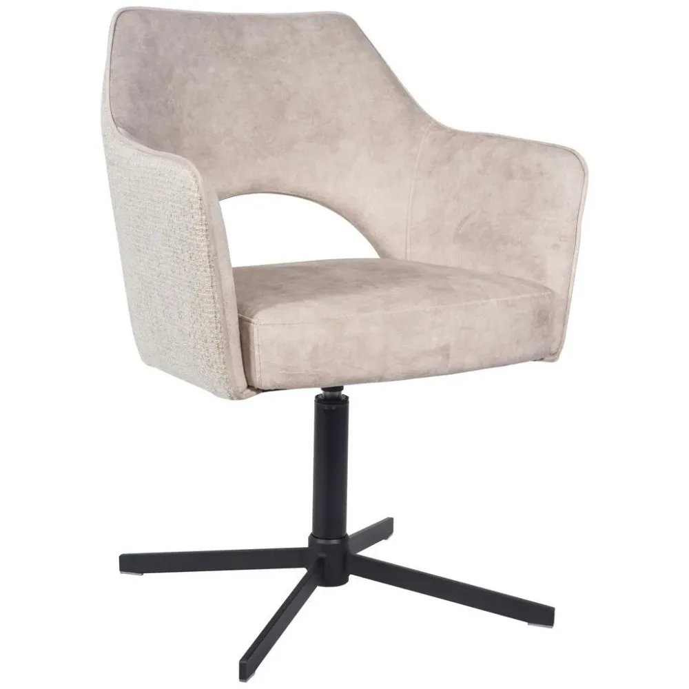 Armlehnstuhl Valletta Creme  Sitzfläche 360° drehbar Velours, Webstoff 