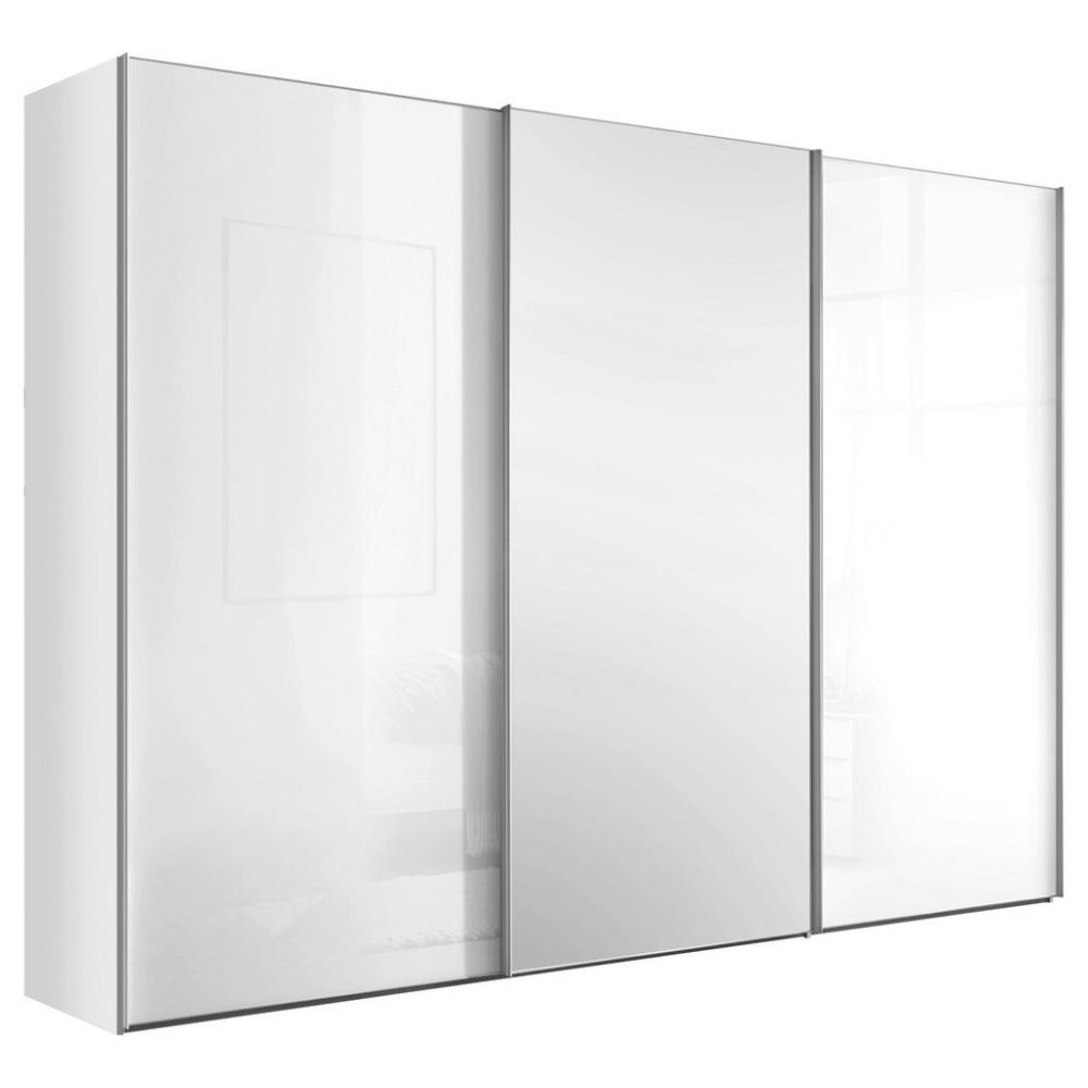 Schwebetürenschrank Lumos Glas Weiss 249/222/68 cm Weiss, Silberfarben 