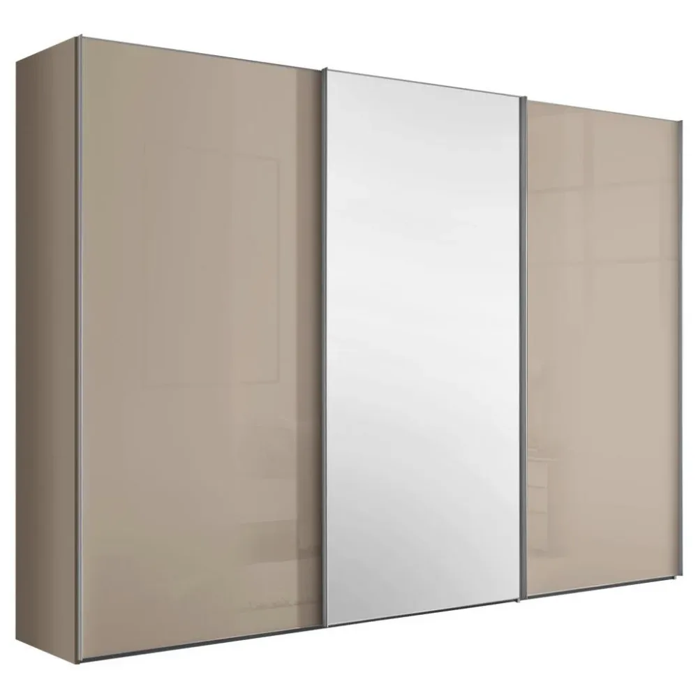 Schwebetürenschrank Lumos Glas Sandfarben 249/222/68 cm Silberfarben, Sandfarben 
