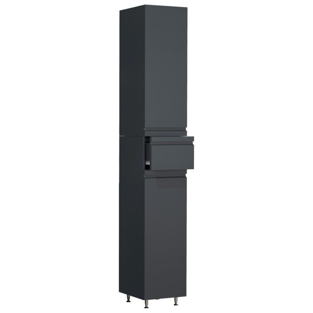 VCM - Holz Badmöbel Badregal Badezimmer Badschrank Hochschrank grifflose Schublade Drehtüren Silora, 30cm, Anthrazit