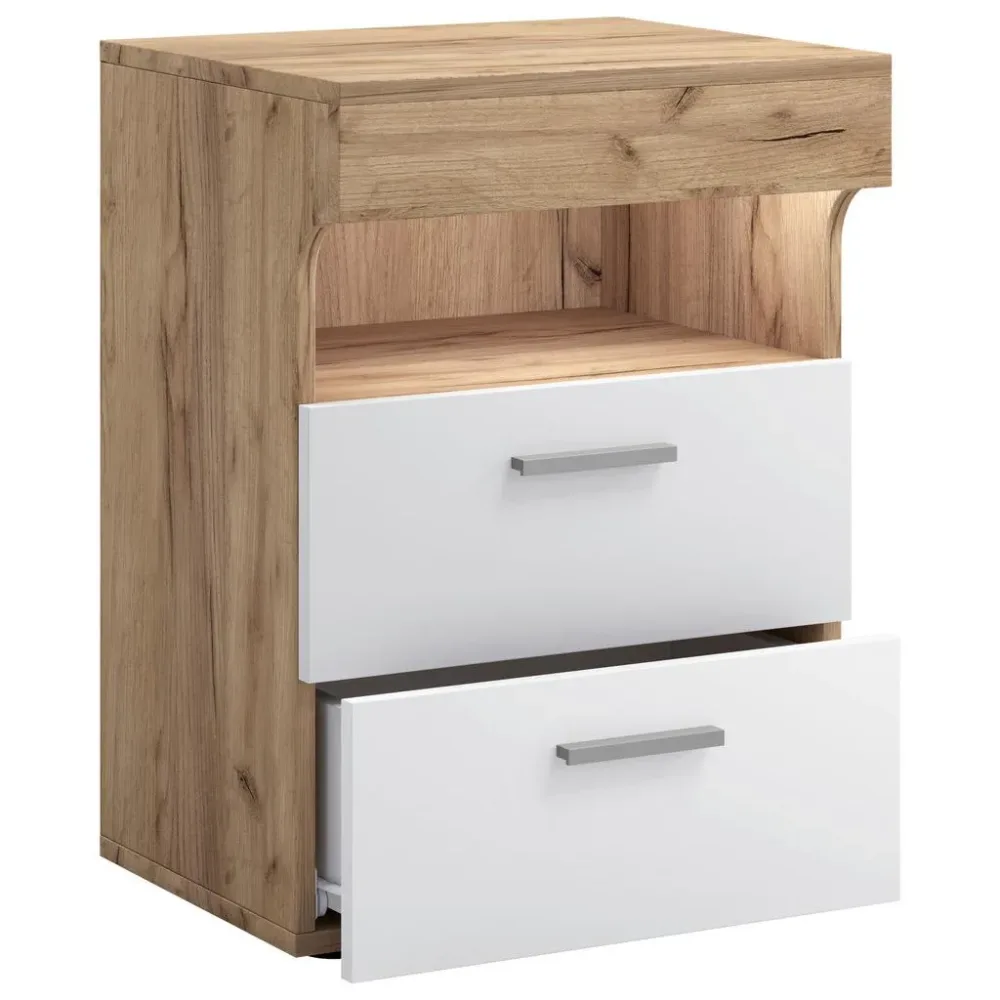 Nachttisch Slepal L 45/61/39 cm Weiss, Honigeiche 