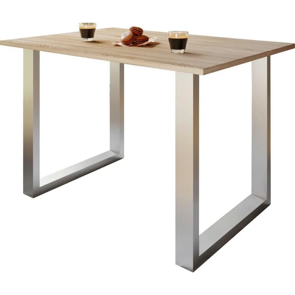 Schreibtisch, rechteckig, Bügelfuss, B 800 x T 800 x H 760 mm, Sonoma Eiche/silber