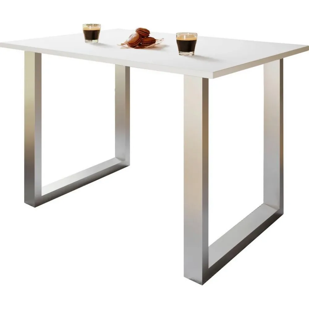 Schreibtisch, rechteckig, Bügelfuss, B 1100 x T 800 x H 760 mm, weiss/silber