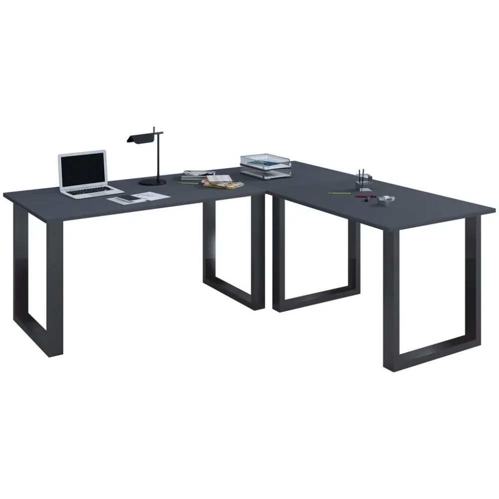 Eckschreibtisch Lona 130/130/76 cm Anthrazit, Schwarz 
