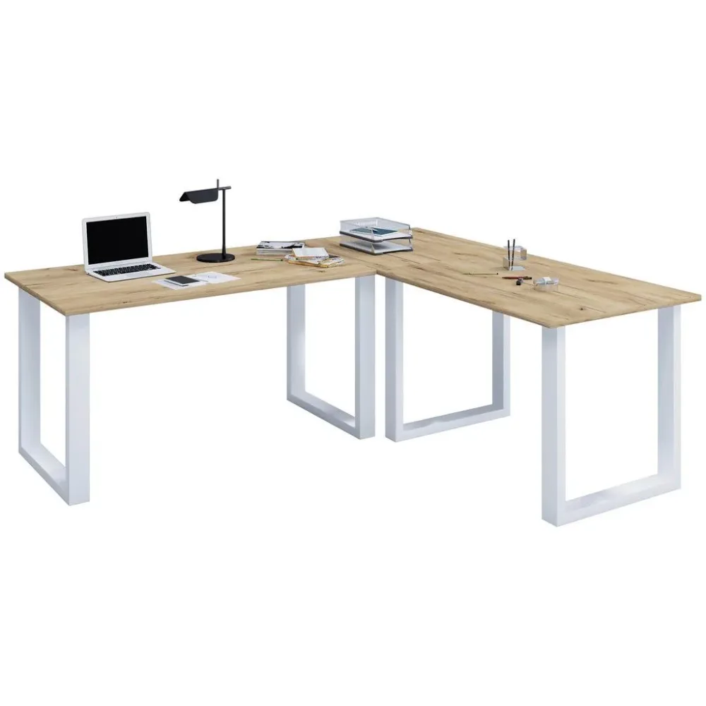 Eckschreibtisch Lona 160/130/76 cm Silberfarben, Honigeiche 