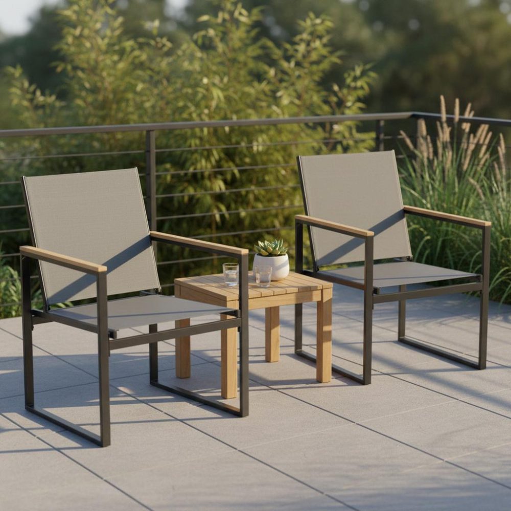 Gartenstuhl-Set Volasi 919252 2er-Set Metall, Kunststoff Anthrazit 