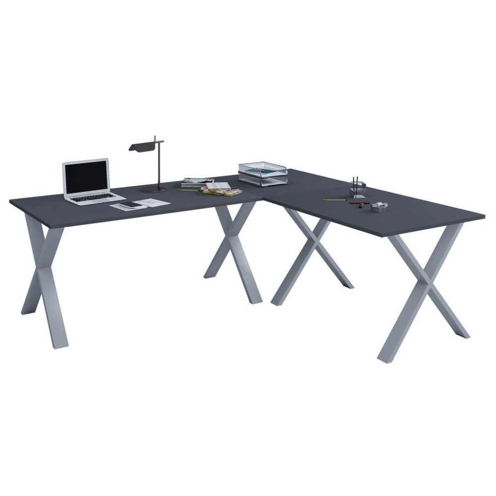 Eckschreibtisch Lona 190/160/76 cm Anthrazit, Silberfarben 
