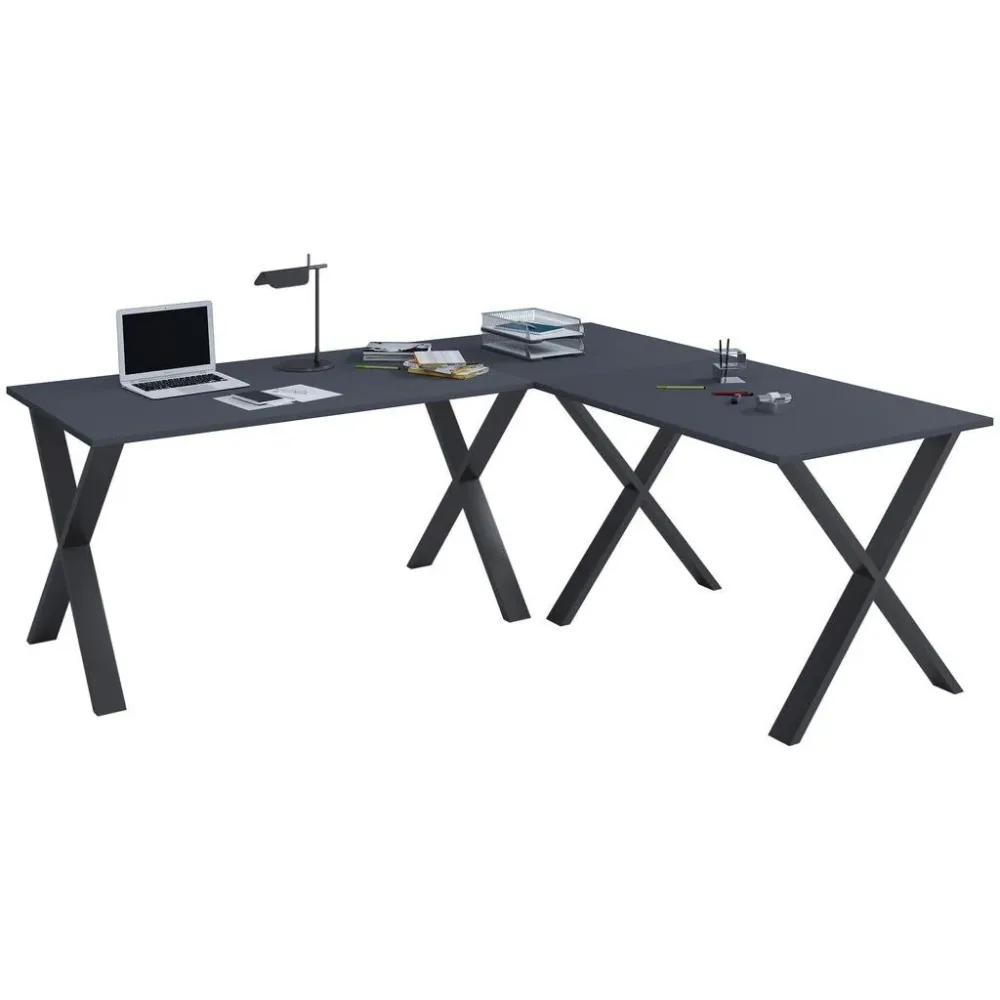 Eckschreibtisch Lona 190/130/76 cm Anthrazit, Schwarz 