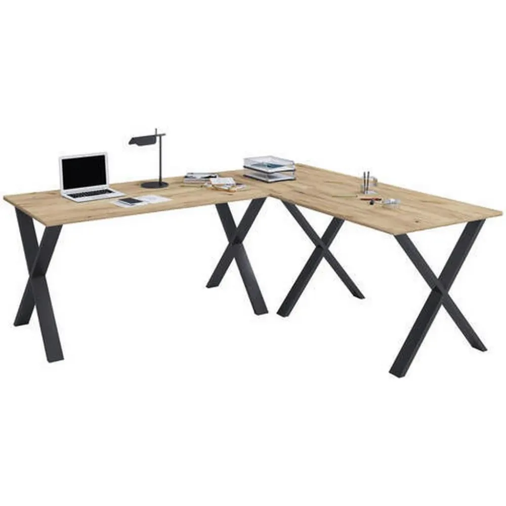 Eckschreibtisch Lona 220/190/76 cm Schwarz, Honigeiche 