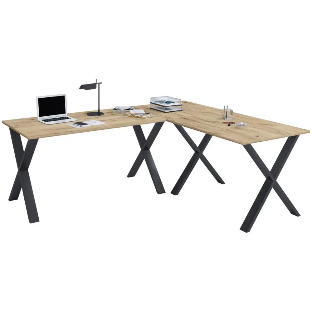 Eckschreibtisch Lona 220/220/76 cm Schwarz, Honigeiche 