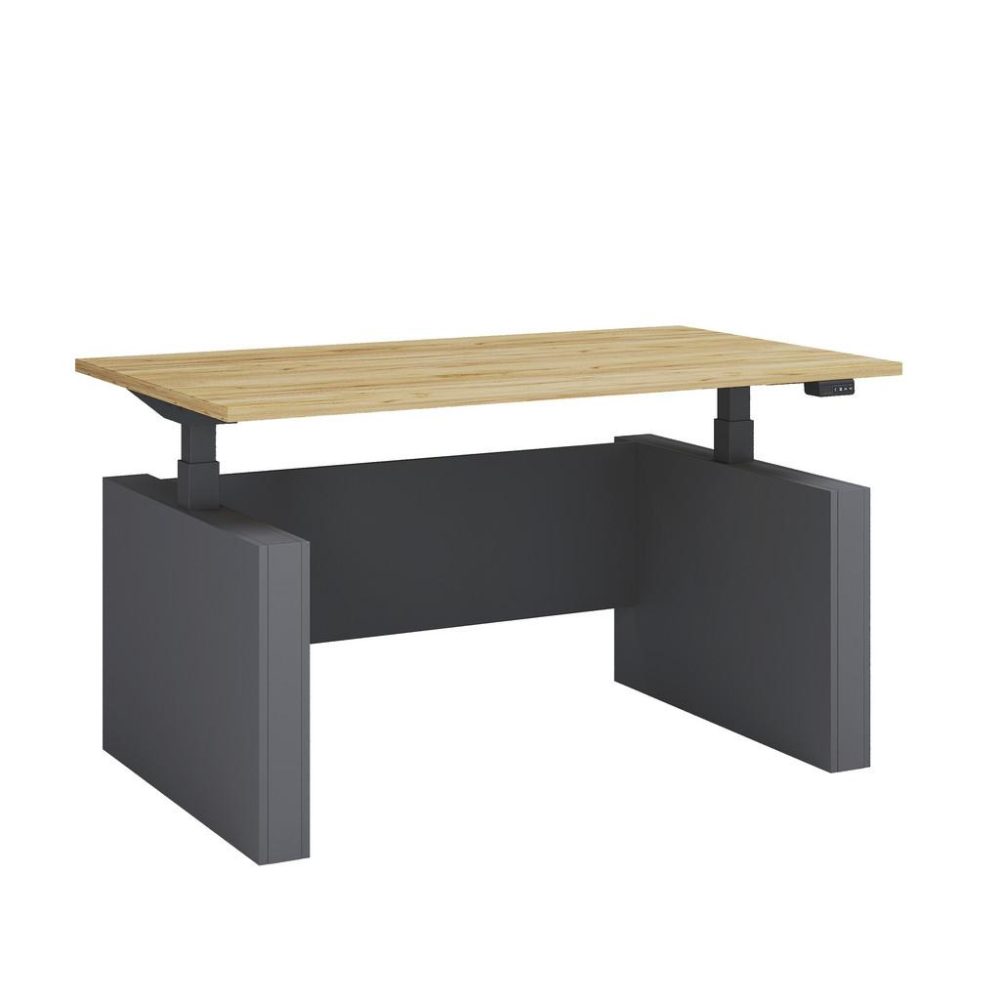 Schreibtisch E-Salia 138/80/73-122 cm Anthrazit, Schwarz, Honigeiche 