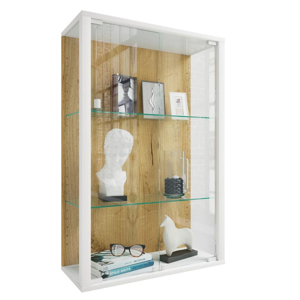 Hängevitrine Udina Klar, Weiss, Honigeiche 