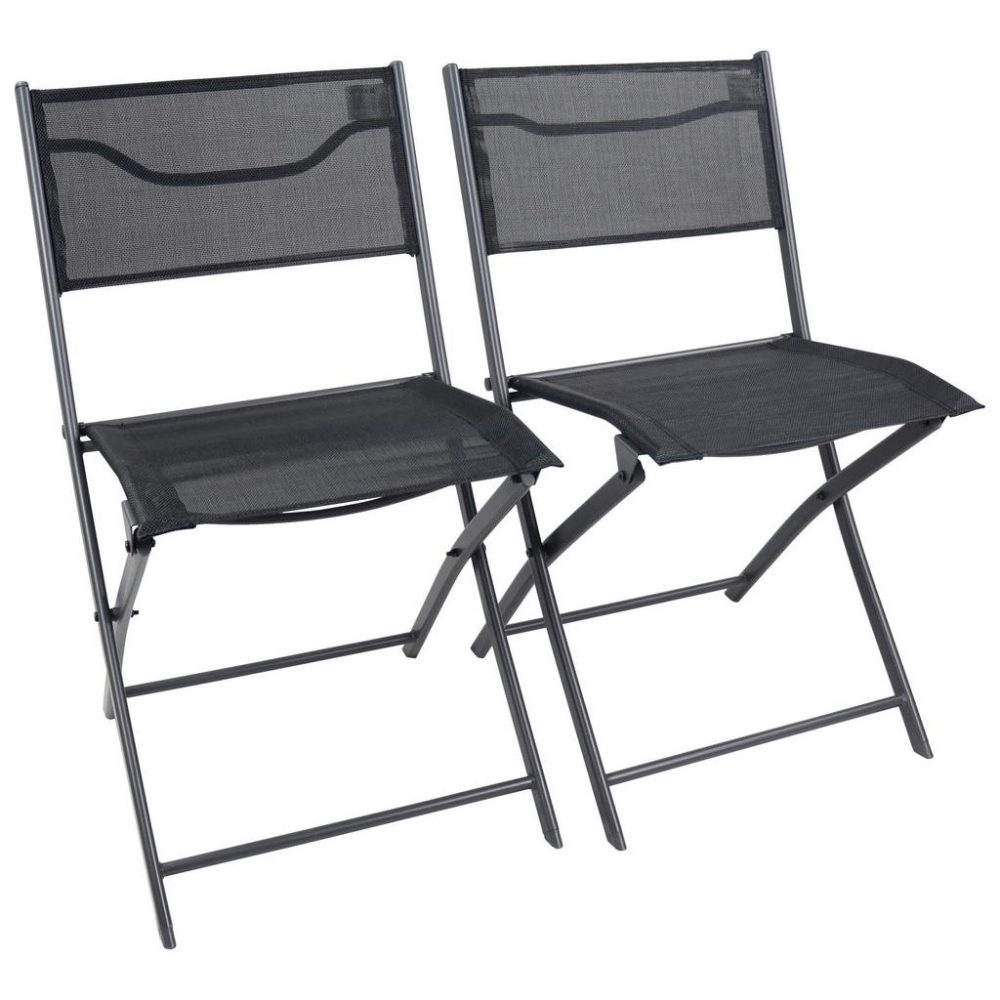 Gartenklappstuhl-Set Sumila Metall, Textil Schwarz 