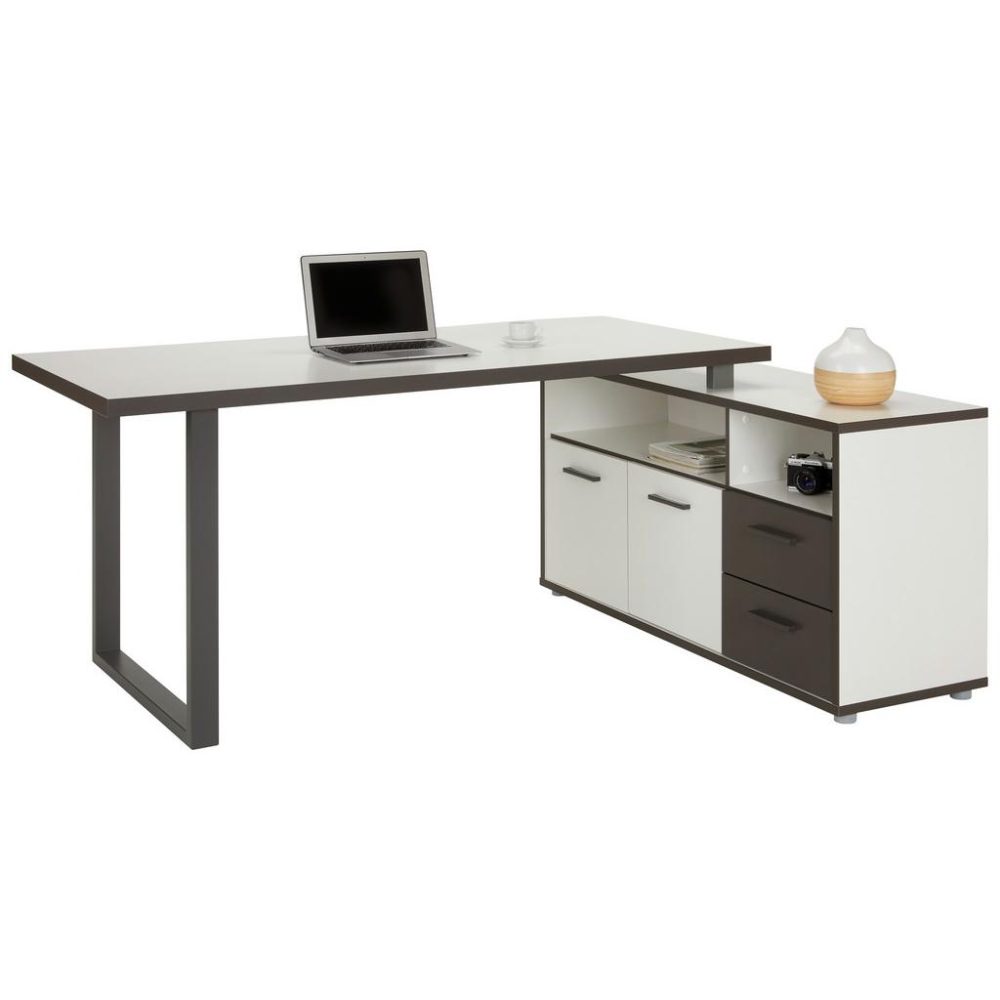 Eckschreibtisch In Grau/weiss Grau, Weiss 