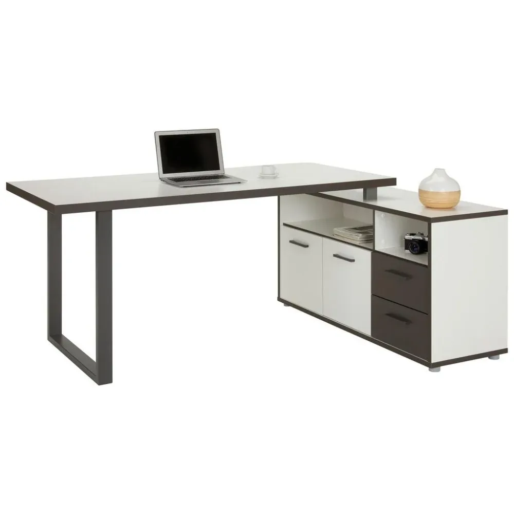 Eckschreibtisch In Grau/weiss Grau, Weiss 