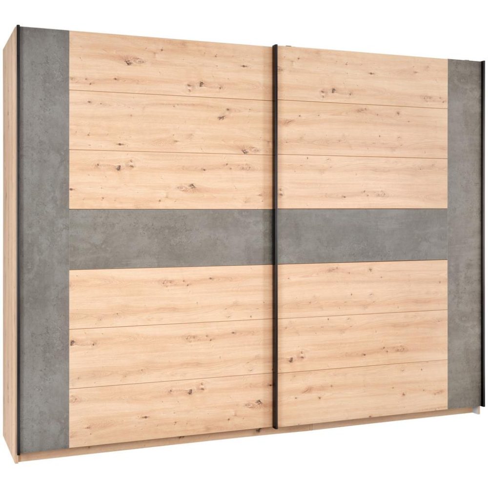 Schwebetürenschrank In Betonoptik/artisan Eiche 270/210/63 cm Eichefarben, Dunkelgrau 