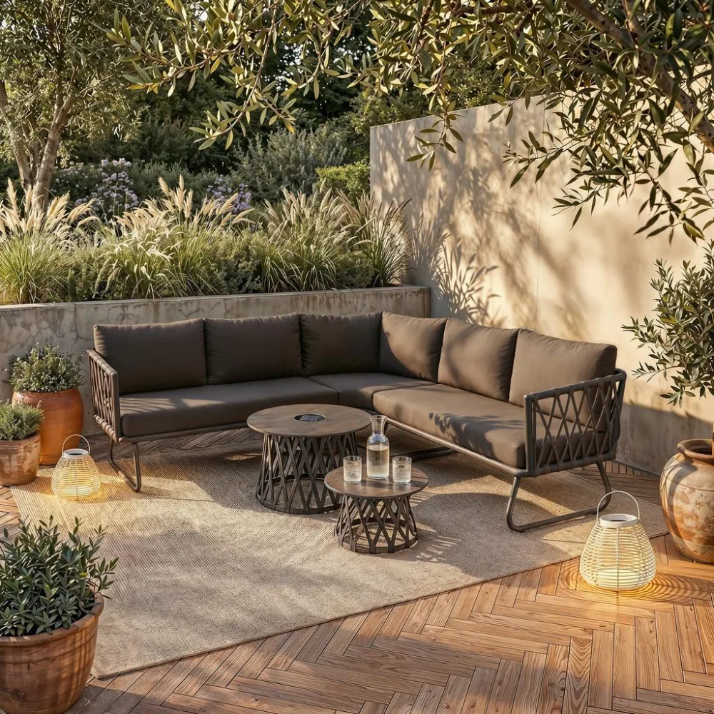 Gartenlounge Elea Dunkelgrau Metall/textil Inkl. Abdeckung 5-teilig  234/74/77 cm 