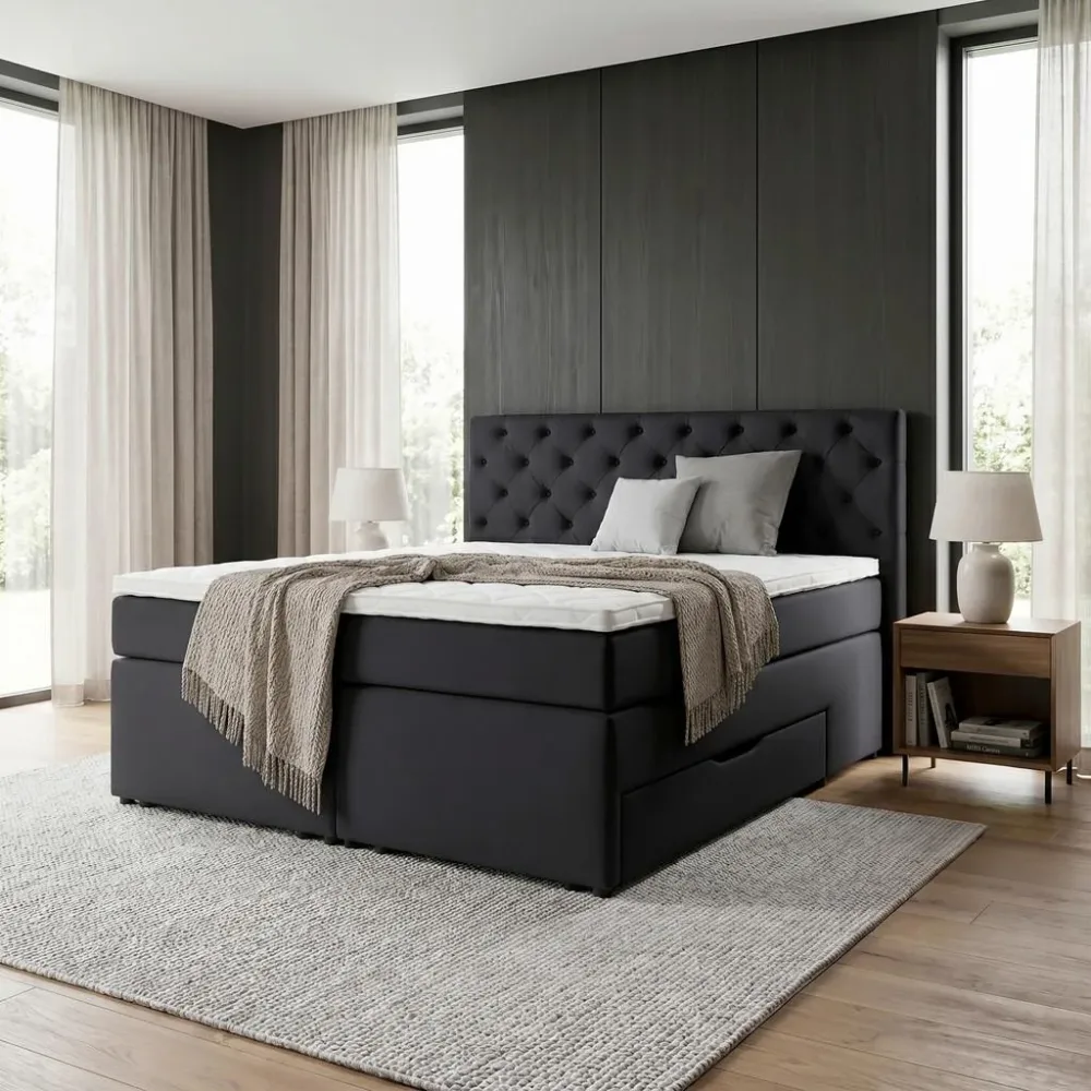 Boxspringbett Chester Schwarz Ca. 180x200cm 180/200 cm Schwarz 