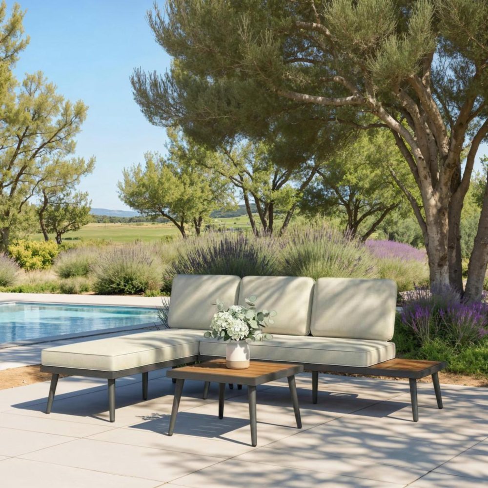 Gartenlounge Sallie Creme Akazie Metall/outdoorstoff  