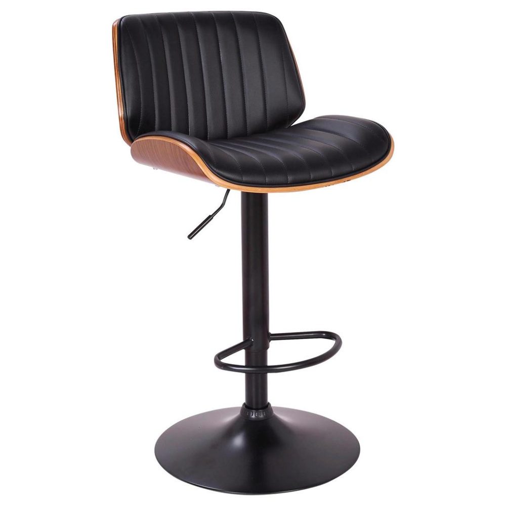 Barhocker In Schwarz Holz, Metall, Textil Schwarz, Walnussfarben 