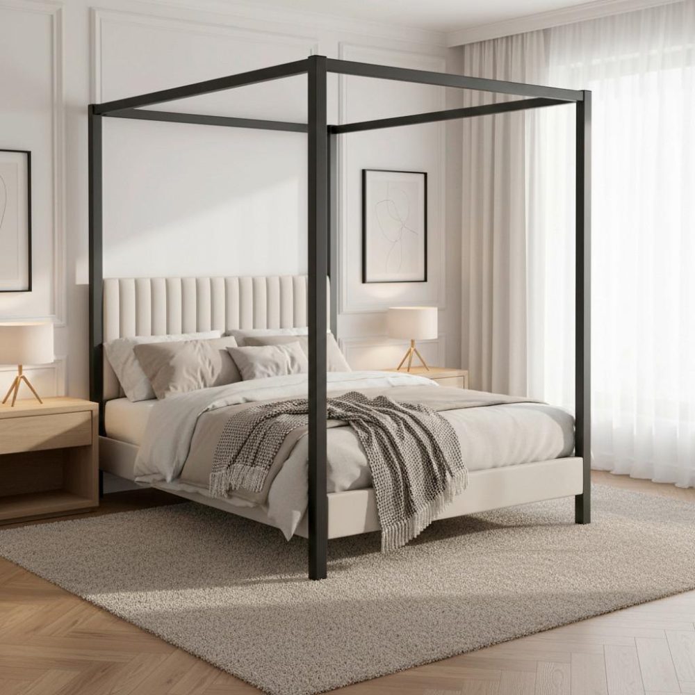 Himmelbett Mona Ca. 180x200 Cm Beige 180/200 cm Hellgrau 