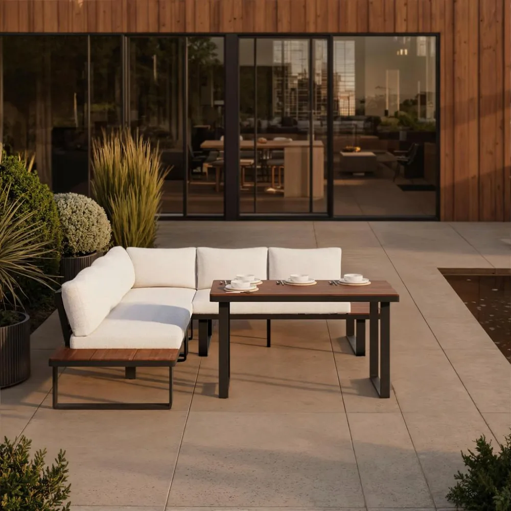 Dining-loungeset Gianna Creme Aus Holz/textil/metall 