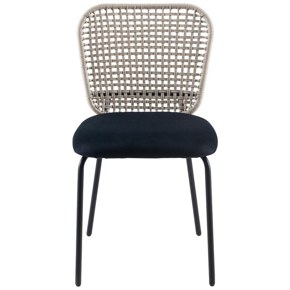 Stuhl Fina In Schwarz/beige  Samt, Textilgeflecht 