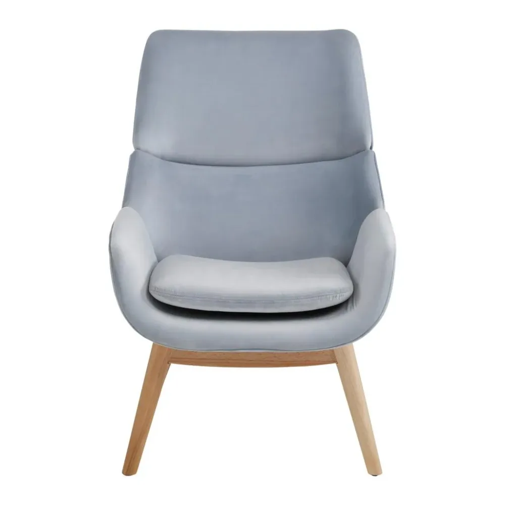 Ohrensessel Felia Hellgrau Samt, Holzfuss Hell Holz, Textil Hellgrau 