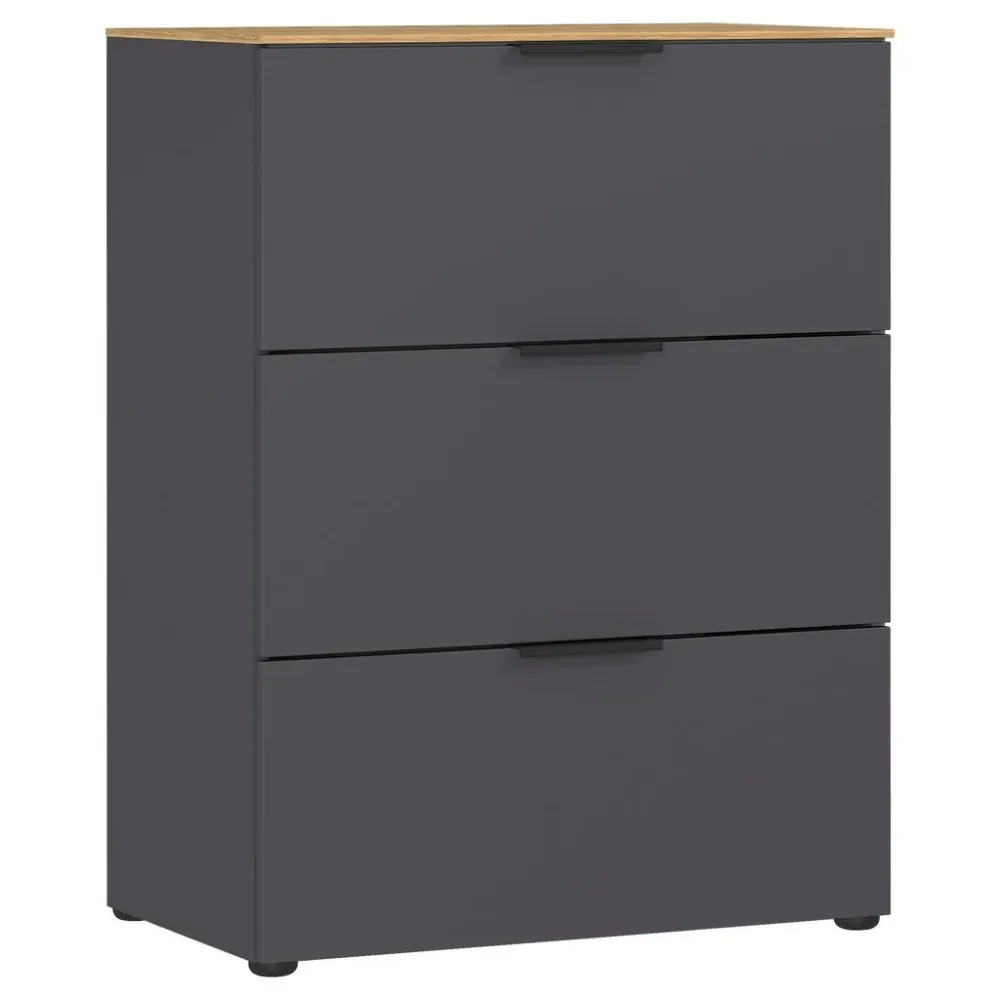 Kommode California In Eichenfarben/graphit , 68/98/40 cm , 3 Schublade(n) 