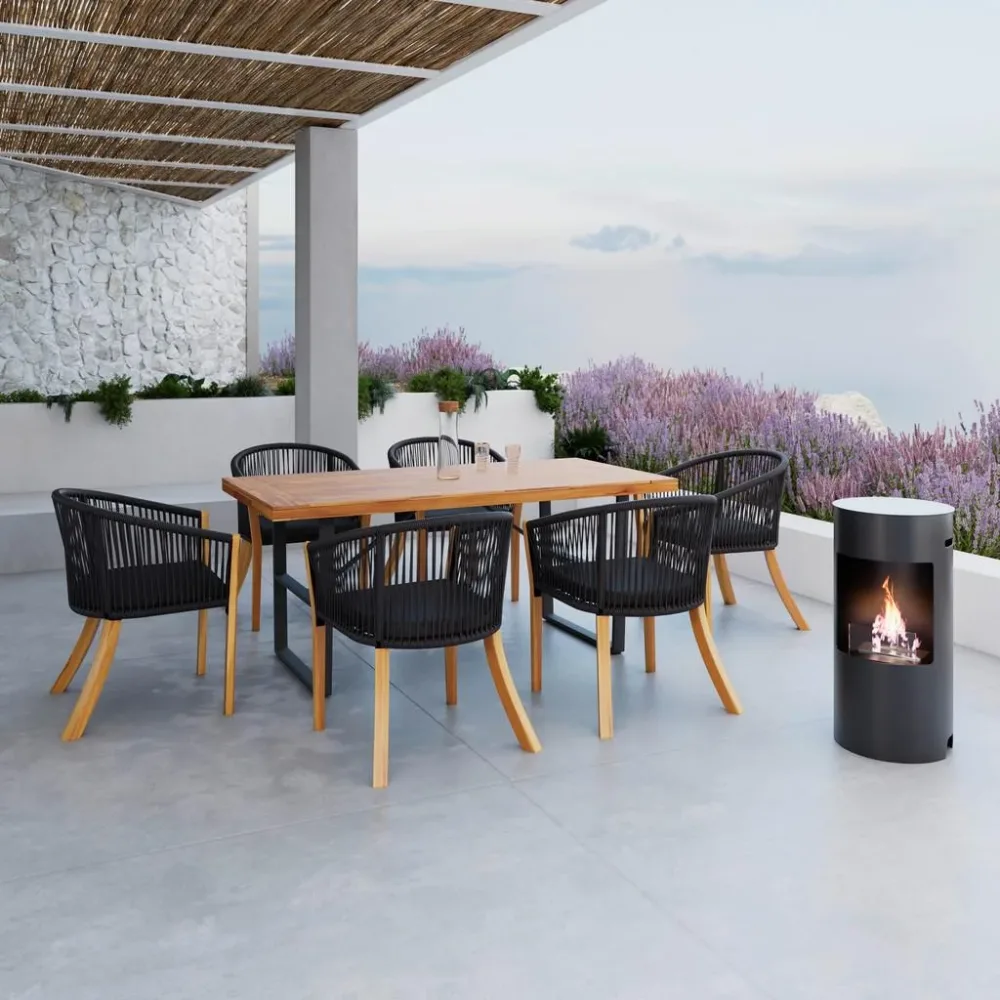 Gartenset Alina Schwarz Akazie Outdoorgewebe 7-teilig 