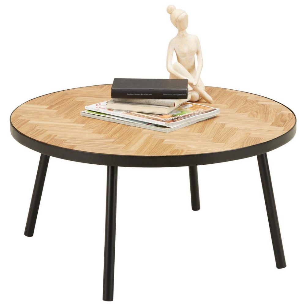Couchtisch In Naturfarben/schwarz Ø Ca. 80cm Metall, Holzwerkstoff 80/40 cm 