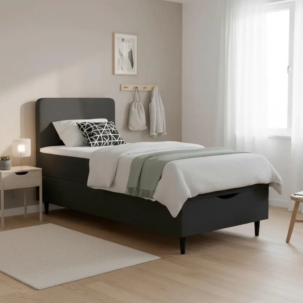 Boxbett Vida Ca. 90x200 Cm Anthrazit Mit Topper 90/200 cm Dunkelgrau 