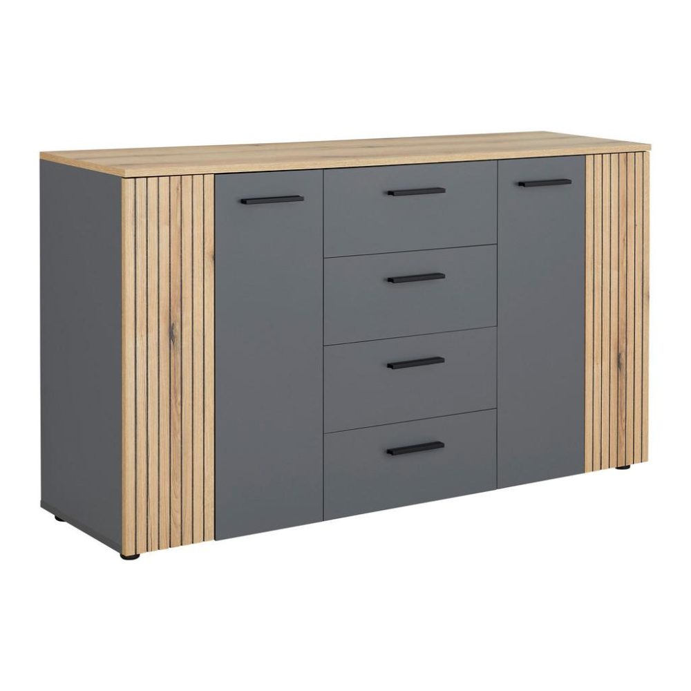 Kommode Cadix Anthrazit/eichefarben , 150/83/42 cm , 4 Schublade(n) 