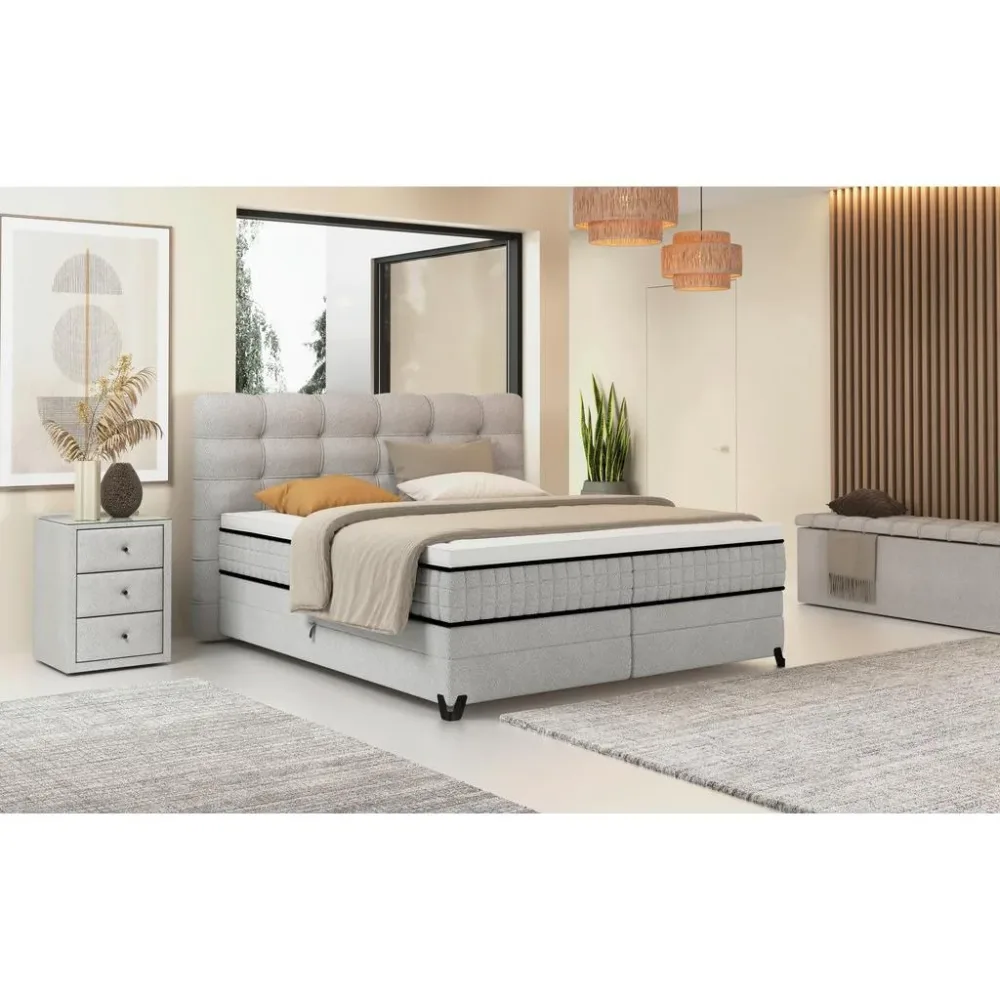 Boxspringbett Carmen C Hellgrau Ca. 160x200cm 160/200 cm Hellgrau 