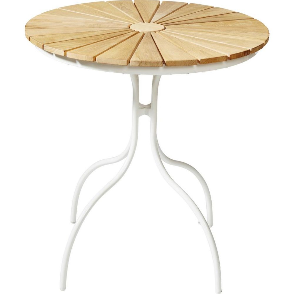 Gartentisch Ellen 80/80/74 cm Holz Teakfarben, Weiss rund 