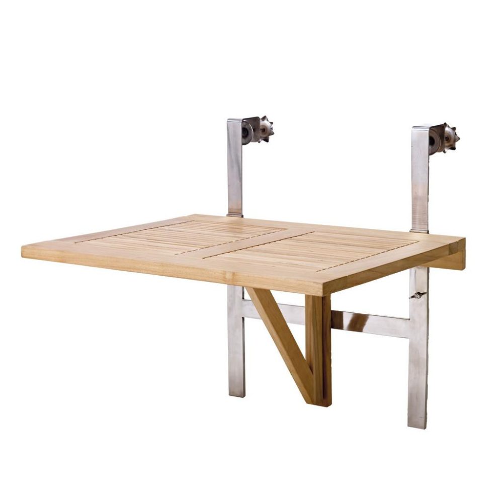 Balkonhängetisch Balkon Tisch 65x51cm Teak 60/54/70 cm Holz Naturfarben 