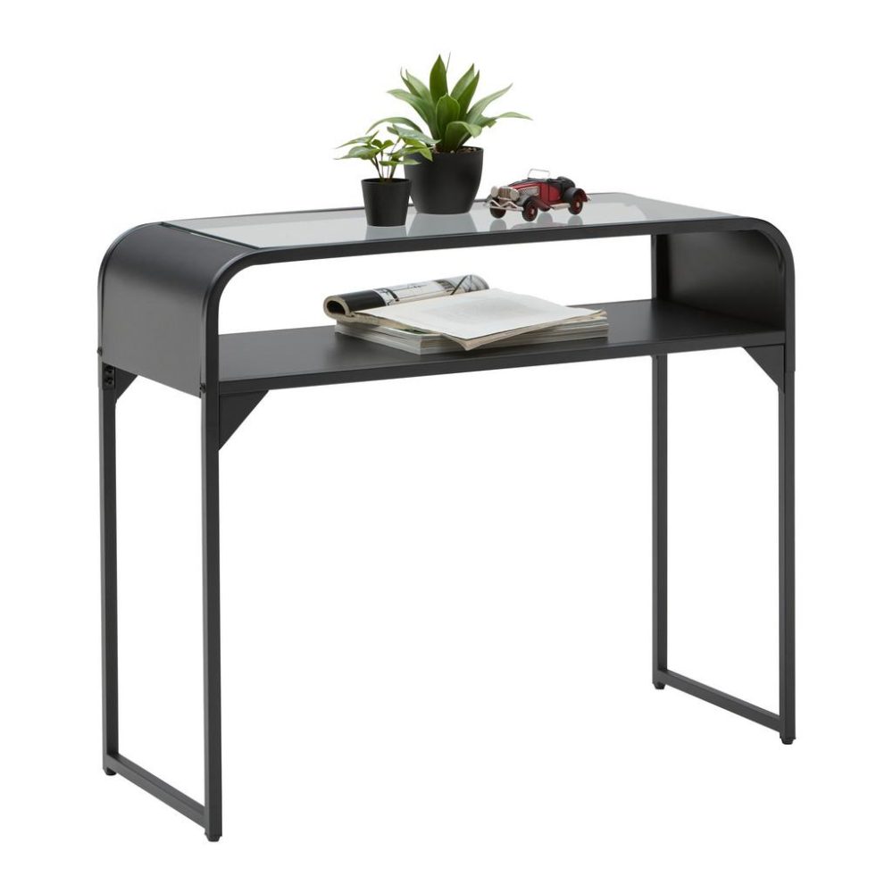 Konsole Florenz Schwarz Metall, Glas, Holzwerkstoff 