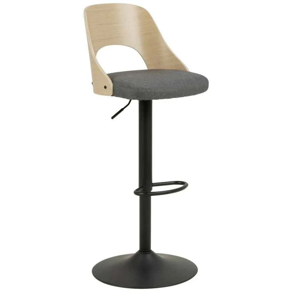 Barhocker In Dunkelgrau/natur Holz, Metall, Textil Dunkelgrau 