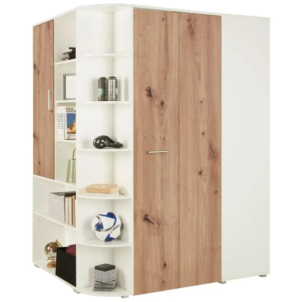 Eckschrank Young Weiss/eichefarben Weiss, Eiche Artisan 