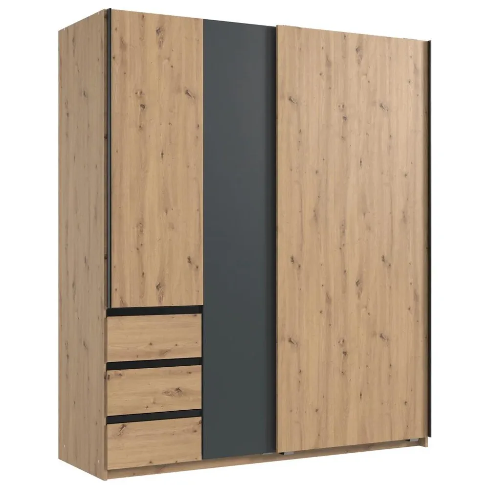 Schwebetürenschrank Adria Eiche Artisan 168/198/63 cm Graphitfarben, Eiche Artisan 