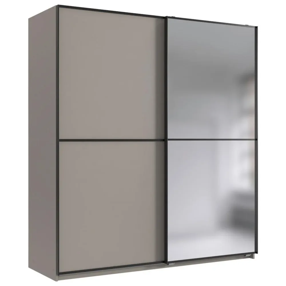Schwebetürenschrank Ulm Beige/greige 180/198/65 cm Silberfarben, Beige, Greige 