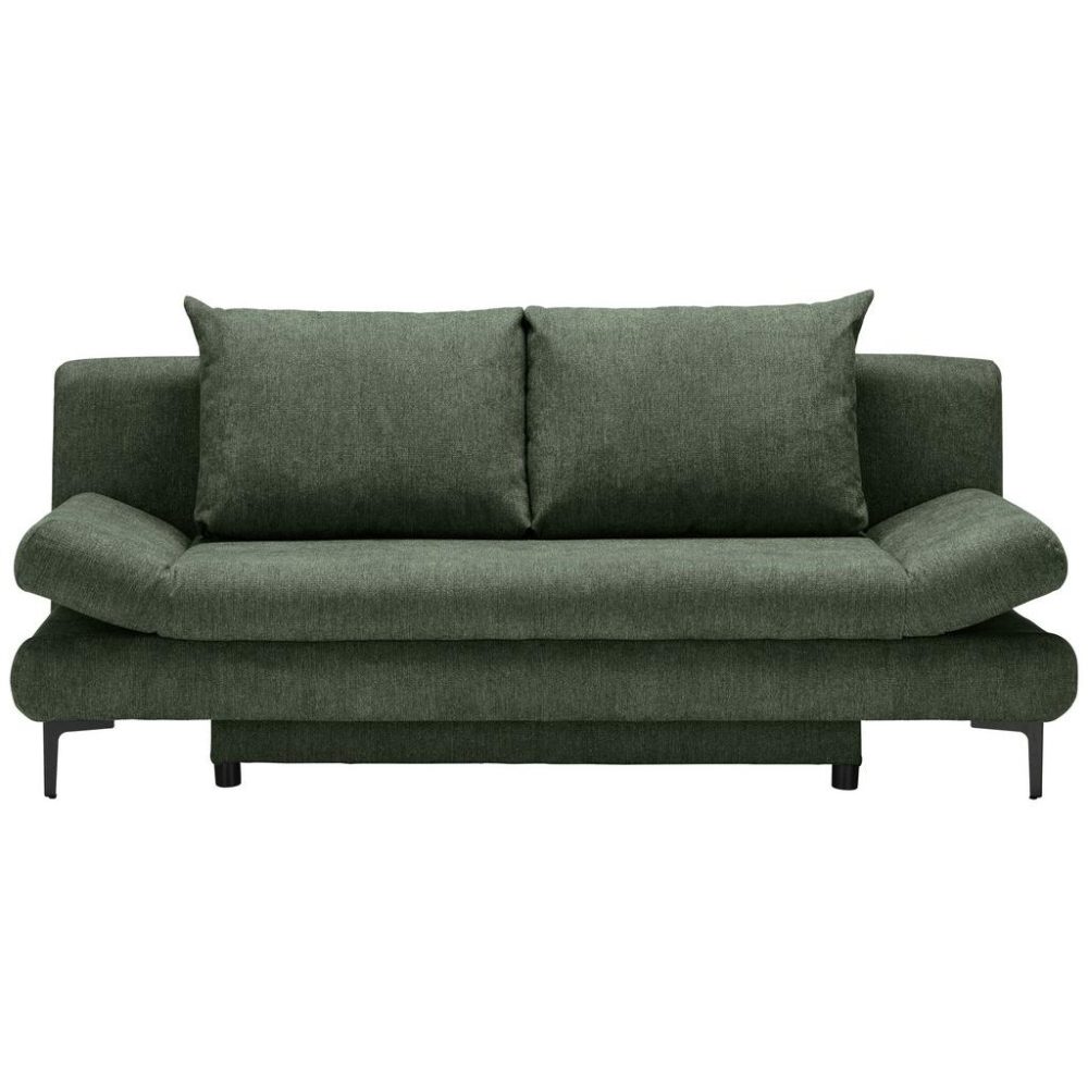 Schlafsofa In Dunkelgrün Mit Bettfunktion Dunkelgrün Textil 