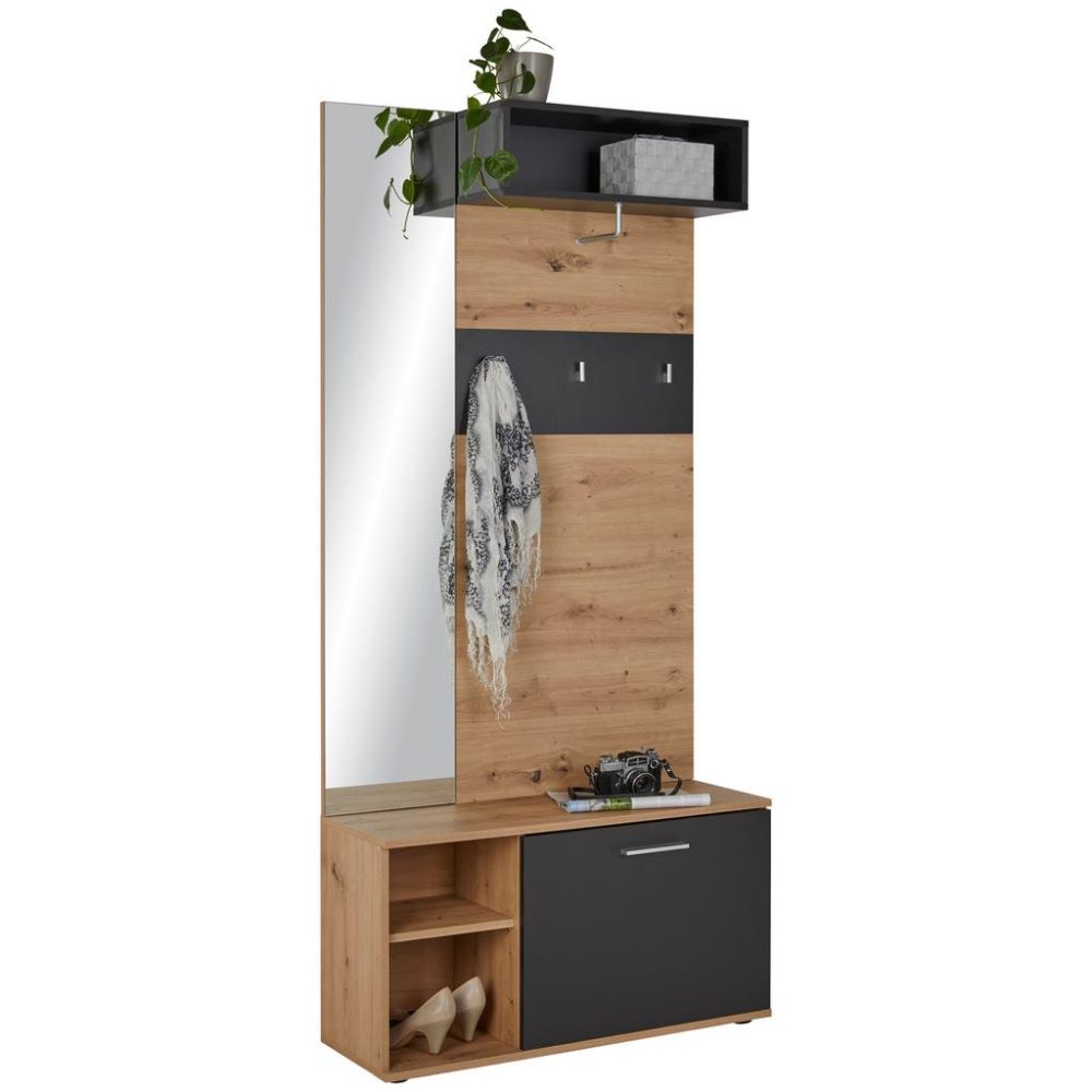 Garderobe In Grau/eichefarben