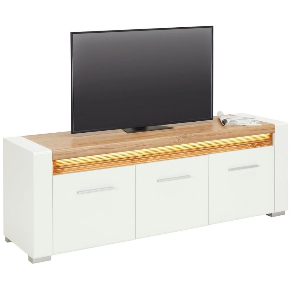 Tv-element In Weiss Hochglanz Weiss, Eichefarben 160/56/45 cm 
