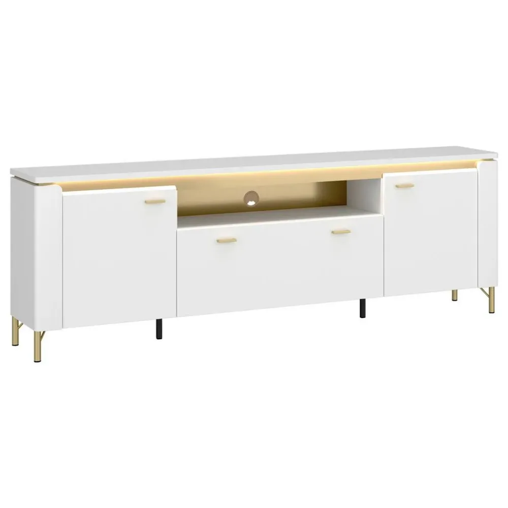 Tv-element Lazio Weiß B: 200,3 Cm Weiss, Goldfarben, Weiss Hochglanz 