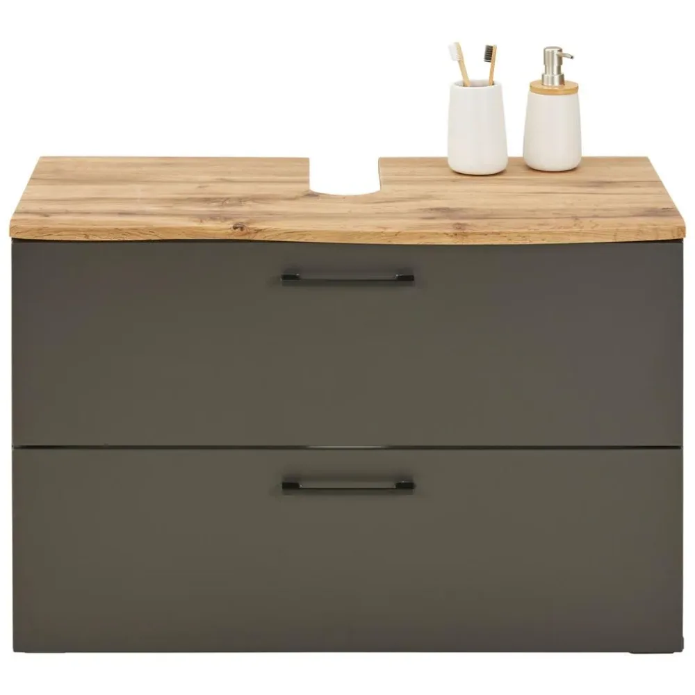 Waschbeckenunterschrank In Eichefarben/grau 90/61/45 cm 