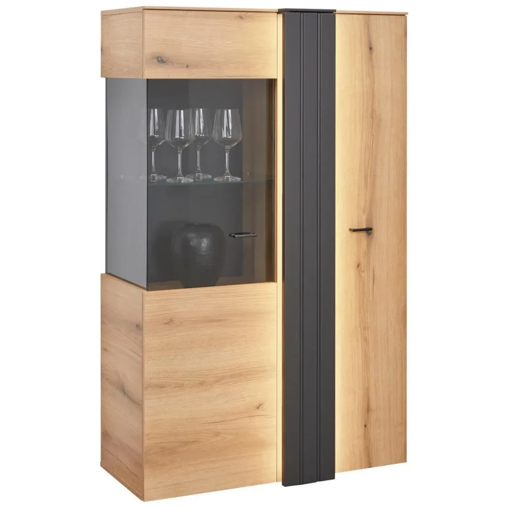 Vitrine In Eiche/grau 93,6/152/44,8 cm , 