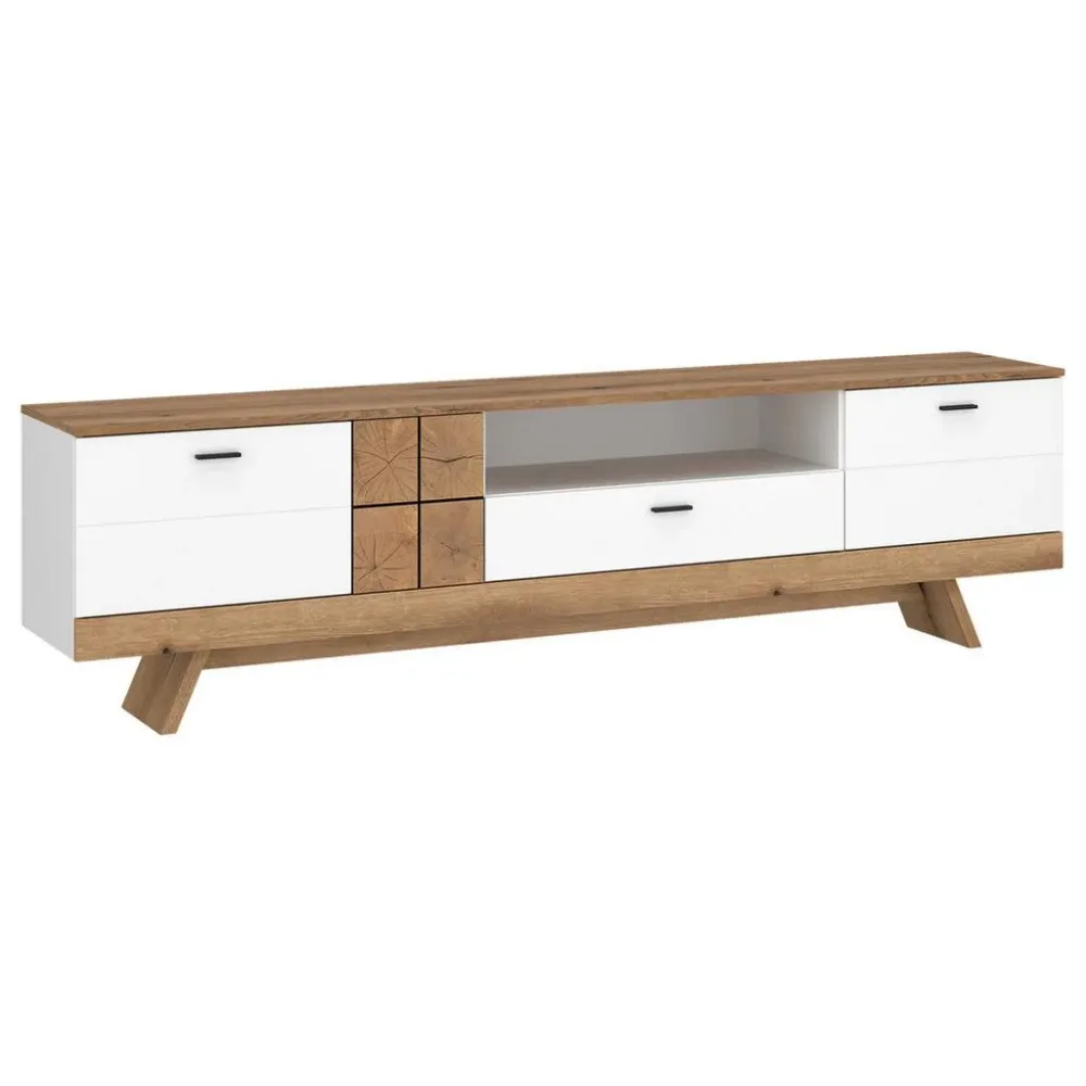 Tv-element Oreta B: 216 Cm Weiß Hochglanz/eichefarben Weiss, Eichefarben, Weiss Hochglanz 216/61,7/45 cm 