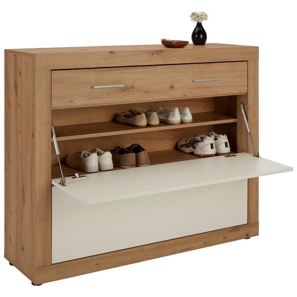 Schuhschrank In Weiss/eichefarben 120/100/36 cm 
